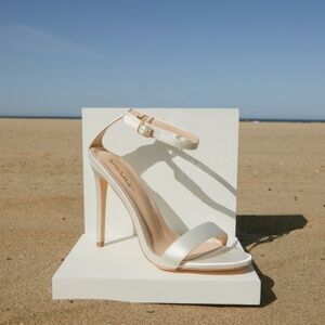 Lulus Ellyy White Satin Ankle Strap Stiletto Heels - Size 8